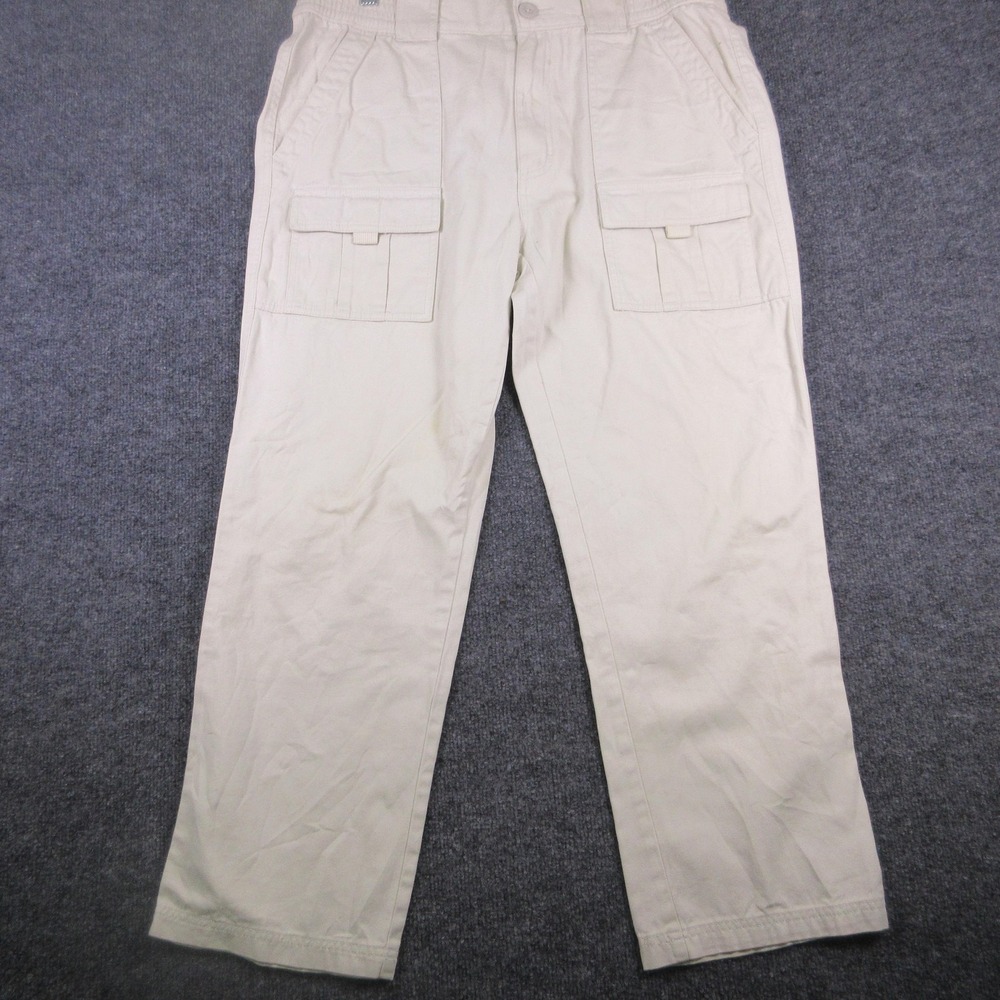 Y2K Roundtree & Yorke Pants Mens 36x27 Beige Cargo Relaxed Fit Elastic Waist
